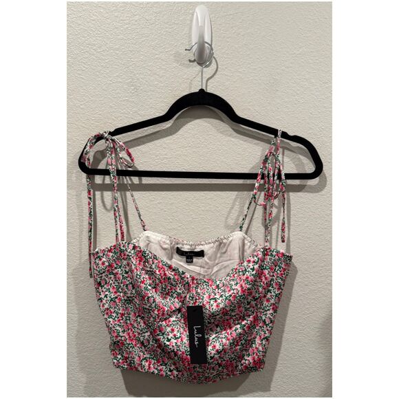 LULUS Green and Pink Floral Print Cropped Cami Top - Picture 2 of 5